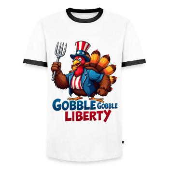 Gobble Gobble Liberty - Männer Kontrast-T-Shirt - Weiß/Schwarz - Vorne - AI Model Female 172 light (172cm) & AI Model Male 178 dark (178cm)