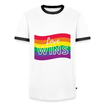 Fierté - T-shirt contrasté Homme - blanc/noir - Devant - AI Model Female 172 light (172cm) & AI Model Male 178 dark (178cm)