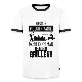 Wenn Es Flüchten Kann, Kann Man Es Auch Grillen! - Männer Kontrast-T-Shirt - Weiß/Schwarz - Vorne - AI Model Female 172 light (172cm) & AI Model Male 178 dark (178cm)