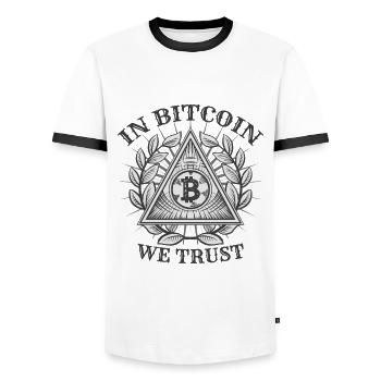 Bitcoin In Crypto We Trust Trader Investment - Männer Kontrast-T-Shirt - Weiß/Schwarz - Vorne - AI Model Female 172 light (172cm) & AI Model Male 178 dark (178cm)