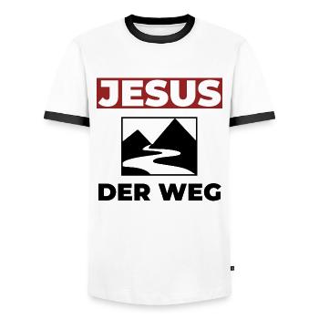Jesus Christus ist der Weg - Christliches Shirt - Männer Kontrast-T-Shirt - Weiß/Schwarz - Vorne - AI Model Female 172 light (172cm) & AI Model Male 178 dark (178cm)