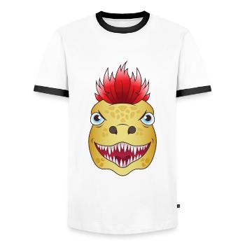 Punk Dino Utahraptor Dinosaur - Men's Ringer Shirt - white/black - Front - AI Model Female 172 light (172cm) & AI Model Male 178 dark (178cm)