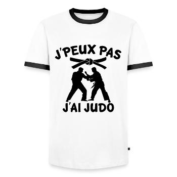 je peux pas j'ai judo - T-shirt contrasté Homme - blanc/noir - Devant - AI Model Female 172 light (172cm) & AI Model Male 178 dark (178cm)