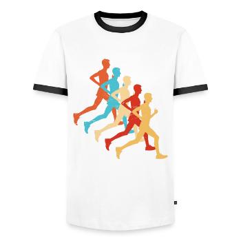 Fitness Laufen Cross Country Running Running - Men's Ringer Shirt - white/black - Front - AI Model Female 172 light (172cm) & AI Model Male 178 dark (178cm)