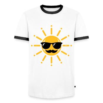 Drôle De Soleil Avec Lunettes De Soleil Et Moustache 3C - T-shirt contrasté Homme - blanc/noir - Devant - AI Model Female 172 light (172cm) & AI Model Male 178 dark (178cm)