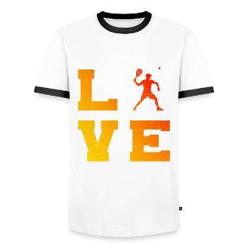 Racquetball Men's Pickleball Pickleball Pickleball Games - Men's Ringer Shirt - white/black - Front - AI Model Female 172 light (172cm) & AI Model Male 178 dark (178cm)