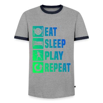 Badminton player Badminton Squash - Men's Ringer Shirt - grey/navy  - Front - AI Model Female 172 light (172cm) & AI Model Male 178 light (178cm)