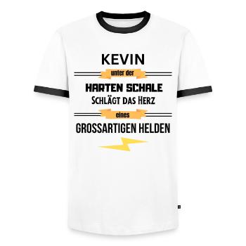 Kevin unter harte Schale eines Großartigen Helden - Männer Kontrast-T-Shirt - Weiß/Schwarz - Vorne - AI Model Female 172 light (172cm) & AI Model Male 178 dark (178cm)