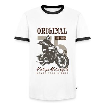 Biker Vintage Motorcycle 75 original! - Men's Ringer Shirt - white/black - Front - AI Model Female 172 light (172cm) & AI Model Male 178 dark (178cm)