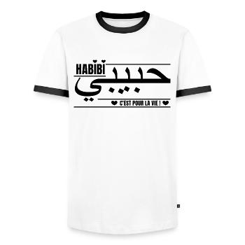 Habibi, c'est pour la vie ! - Idée cadeau Amour - T-shirt contrasté Homme - blanc/noir - Devant - AI Model Female 172 light (172cm) & AI Model Male 178 dark (178cm)