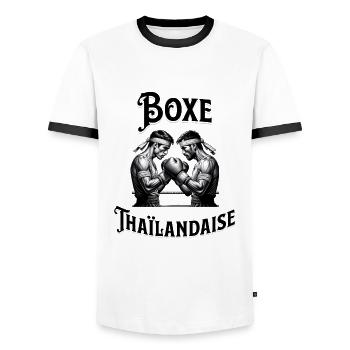 BOXE Thaïlandaise, cadeau pour boxeur et boxeuse - T-shirt contrasté Homme - blanc/noir - Devant - AI Model Female 172 light (172cm) & AI Model Male 178 dark (178cm)