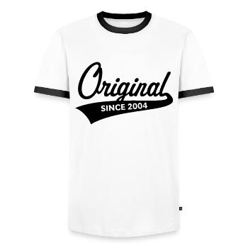 Original Since 2004 (Year Of Birth, Birthday / B) - Men's Ringer Shirt - white/black - Front - AI Model Female 172 light (172cm) & AI Model Male 178 dark (178cm)