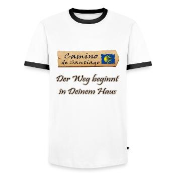 Santiago - Men's Ringer Shirt - white/black - Front - AI Model Female 172 light (172cm) & AI Model Male 178 dark (178cm)