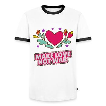 Make love not war - Men's Ringer Shirt - white/black - Front - AI Model Female 172 light (172cm) & AI Model Male 178 dark (178cm)