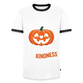 Treat People with Kindness! Pumpkin Halloween - Men's Ringer Shirt - white/black - Front - AI Model Female 172 light (172cm) & AI Model Male 178 dark (178cm)