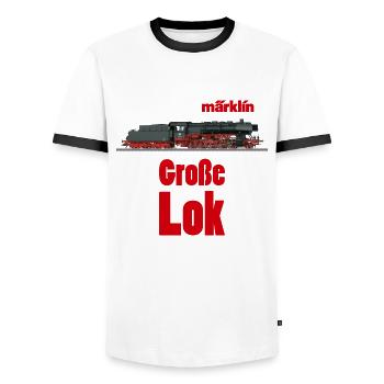 Märklin Große Dampflok - Männer Kontrast-T-Shirt - Weiß/Schwarz - Vorne - AI Model Female 172 light (172cm) & AI Model Male 178 dark (178cm)