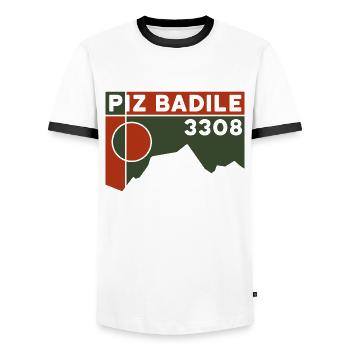 Piz Badile Nordgrat Bergführer Besteigung Souvenir - Männer Kontrast-T-Shirt - Weiß/Schwarz - Vorne - AI Model Female 172 light (172cm) & AI Model Male 178 dark (178cm)