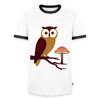 Eule und Pilz - Männer Kontrast-T-Shirt - Weiß/Schwarz - Vorne - AI Model Female 172 light (172cm) & AI Model Male 178 dark (178cm)