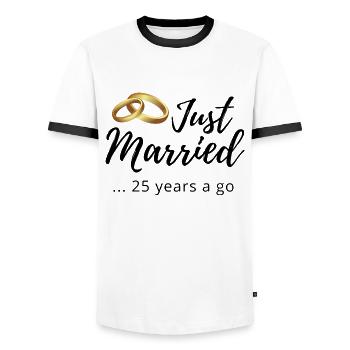 25th Wedding Anniversary - Men's Ringer Shirt - white/black - Front - AI Model Female 172 light (172cm) & AI Model Male 178 dark (178cm)