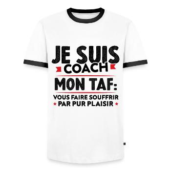 Je suis coach, Humour cadeau sportif coach - T-shirt contrasté Homme - blanc/noir - Devant - AI Model Female 172 light (172cm) & AI Model Male 178 dark (178cm)