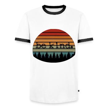 be kind - Men's Ringer Shirt - white/black - Front - AI Model Female 172 light (172cm) & AI Model Male 178 dark (178cm)