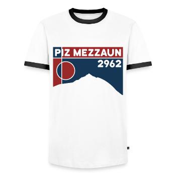 Piz Mezzaun Ski Tour Mountain Tour Hike Souvenirs - Men's Ringer Shirt - white/black - Front - AI Model Female 172 light (172cm) & AI Model Male 178 dark (178cm)