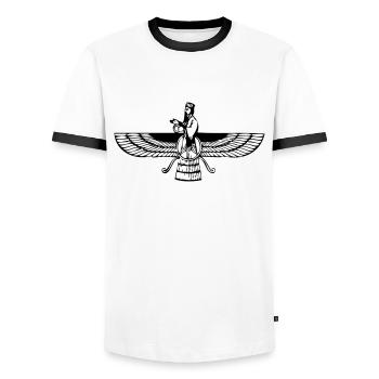 Faravahar - Männer Kontrast-T-Shirt - Weiß/Schwarz - Vorne - AI Model Female 172 light (172cm) & AI Model Male 178 dark (178cm)