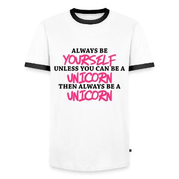 Always be yourself, unless you can be a unicorn - T-shirt contrasté Homme - blanc/noir - Devant - AI Model Female 172 light (172cm) & AI Model Male 178 dark (178cm)