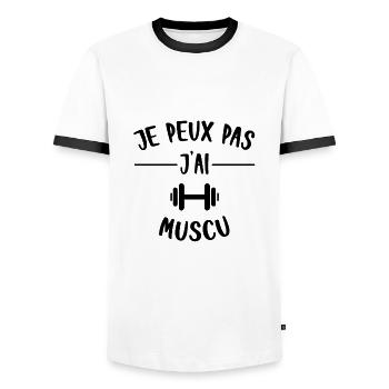 je peux pas j'ai muscu - T-shirt contrasté Homme - blanc/noir - Devant - AI Model Female 172 light (172cm) & AI Model Male 178 dark (178cm)