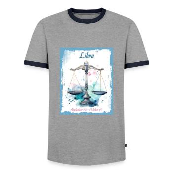 Zodiac Signs in Watercolor: Libra the Scales - Men's Ringer Shirt - grey/navy  - Front - AI Model Female 172 light (172cm) & AI Model Male 178 light (178cm)