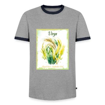 Zodiac Signs in Watercolor: Virgo the Harvester - Men's Ringer Shirt - grey/navy  - Front - AI Model Female 172 light (172cm) & AI Model Male 178 light (178cm)