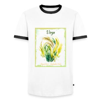 Signes du zodiaque à l’aquarelle : Vierge la moissonneur - T-shirt contrasté Homme - blanc/noir - Devant - AI Model Female 172 light (172cm) & AI Model Male 178 dark (178cm)