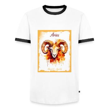 Zodiac Signs in Watercolor: Aries the Ram - Men's Ringer Shirt - white/black - Front - AI Model Female 172 light (172cm) & AI Model Male 178 dark (178cm)