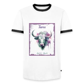 Zodiac Signs in Watercolor: Taurus the Bull - Men's Ringer Shirt - white/black - Front - AI Model Female 172 light (172cm) & AI Model Male 178 dark (178cm)