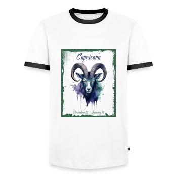 Zodiac Signs in Watercolor: Capricorn the Goat - Men's Ringer Shirt - white/black - Front - AI Model Female 172 light (172cm) & AI Model Male 178 dark (178cm)