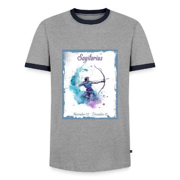 Signes du zodiaque à l’aquarelle : Sagittaire l’archer - T-shirt contrasté Homme - gris/marine  - Devant - AI Model Female 172 light (172cm) & AI Model Male 178 light (178cm)