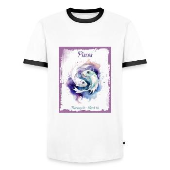 Zodiac Signs in Watercolor: Pisces the Fish - Men's Ringer Shirt - white/black - Front - AI Model Female 172 light (172cm) & AI Model Male 178 dark (178cm)