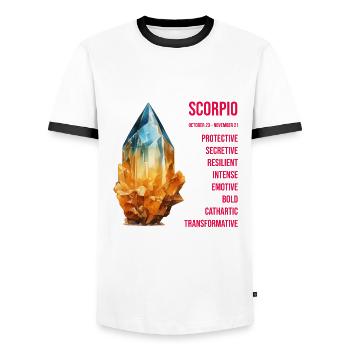 Zodiac Gemstones: Scorpio, Topaz - Men's Ringer Shirt - white/black - Front - AI Model Female 172 light (172cm) & AI Model Male 178 dark (178cm)