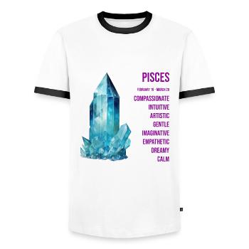 Zodiac Gemstones: Pisces, Aquamarine - Men's Ringer Shirt - white/black - Front - AI Model Female 172 light (172cm) & AI Model Male 178 dark (178cm)