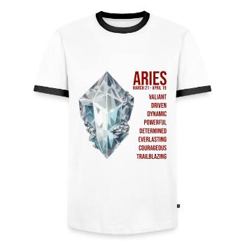 Zodiac Gemstones: Aries, Diamond - Men's Ringer Shirt - white/black - Front - AI Model Female 172 light (172cm) & AI Model Male 178 dark (178cm)