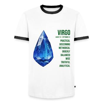 Pierres précieuses du zodiaque : Vierge, Saphir - T-shirt contrasté Homme - blanc/noir - Devant - AI Model Female 172 light (172cm) & AI Model Male 178 dark (178cm)