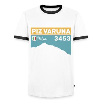 Piz Varuna Ski Touring Ski Resort Hiking Normal Route - Men's Ringer Shirt - white/black - Front - AI Model Female 172 light (172cm) & AI Model Male 178 dark (178cm)
