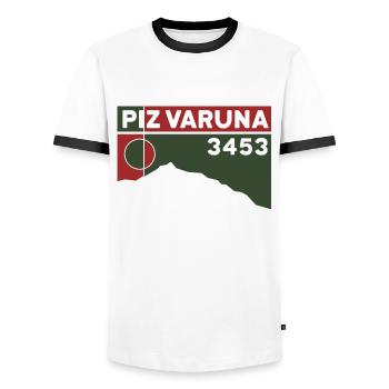 Piz Varuna Ski Touring Ski Resort Hiking Normal Route - Men's Ringer Shirt - white/black - Front - AI Model Female 172 light (172cm) & AI Model Male 178 dark (178cm)