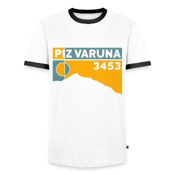 Piz Varuna Ski Touring Ski Resort Hiking Normal Route - Men's Ringer Shirt - white/black - Front - AI Model Female 172 light (172cm) & AI Model Male 178 dark (178cm)