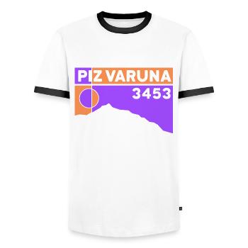 Piz Varuna Ski Touring Ski Resort Hiking Normal Route - Men's Ringer Shirt - white/black - Front - AI Model Female 172 light (172cm) & AI Model Male 178 dark (178cm)