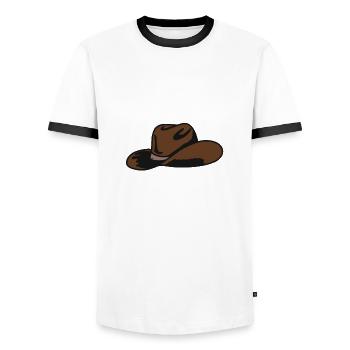 Brauner Cowboyhut - Männer Kontrast-T-Shirt - Weiß/Schwarz - Vorne - AI Model Female 172 light (172cm) & AI Model Male 178 dark (178cm)