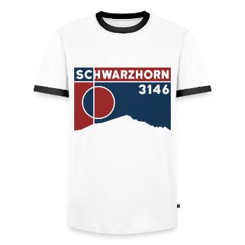 Flüela Schwarzhorn Davos Hiking East Ridge Davos - Men's Ringer Shirt - white/black - Front - AI Model Female 172 light (172cm) & AI Model Male 178 dark (178cm)