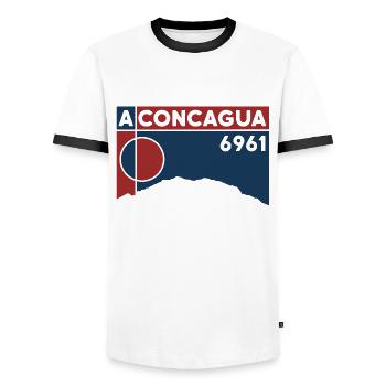 Cerro Aconcagua Andes Climb Souvenir - Men's Ringer Shirt - white/black - Front - AI Model Female 172 light (172cm) & AI Model Male 178 dark (178cm)