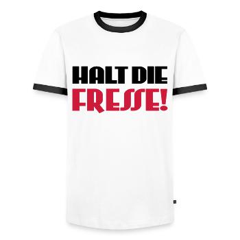Halt die Fresse! - Männer Kontrast-T-Shirt - Weiß/Schwarz - Vorne - AI Model Female 172 light (172cm) & AI Model Male 178 dark (178cm)