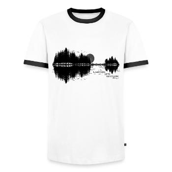Nature Guitar Lake Reflection Limited 1970 Edition - Men's Ringer Shirt - white/black - Front - AI Model Female 172 light (172cm) & AI Model Male 178 dark (178cm)